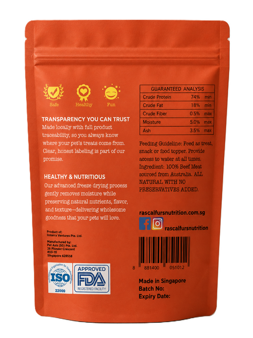 Single Ingredient Freeze Dried Treats for Dogs & Cats - Beef Meat (100% Natural)