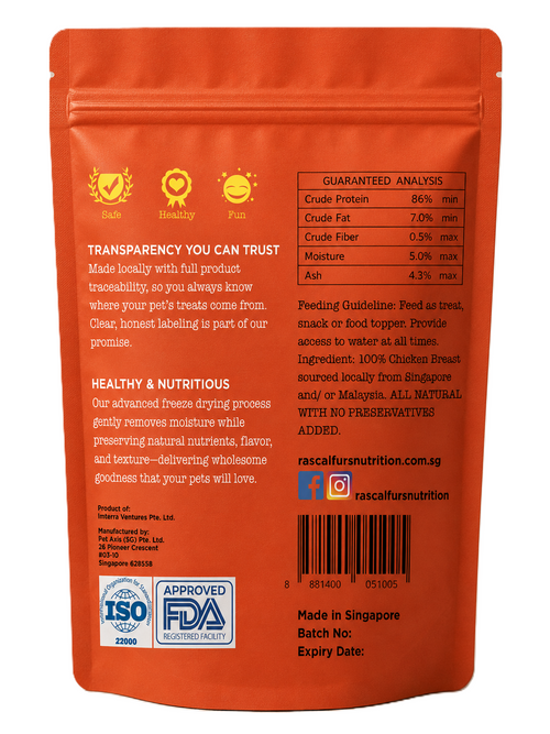 Single Ingredient Freeze Dried Treats for Dogs & Cats - Chicken Breast (100% Natural)