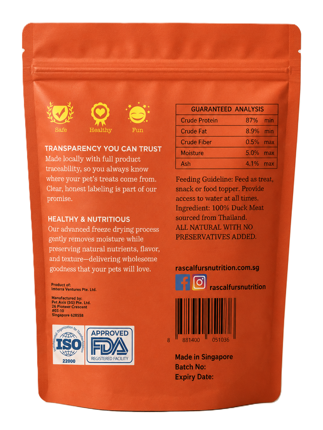 Single Ingredient Freeze Dried Treats for Dogs & Cats - Duck Meat (100% Natural)