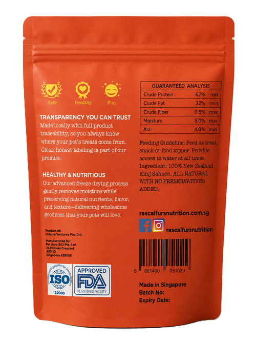Single Ingredient Freeze Dried Treats for Dogs & Cats - NZ King Salmon (100% Natural)